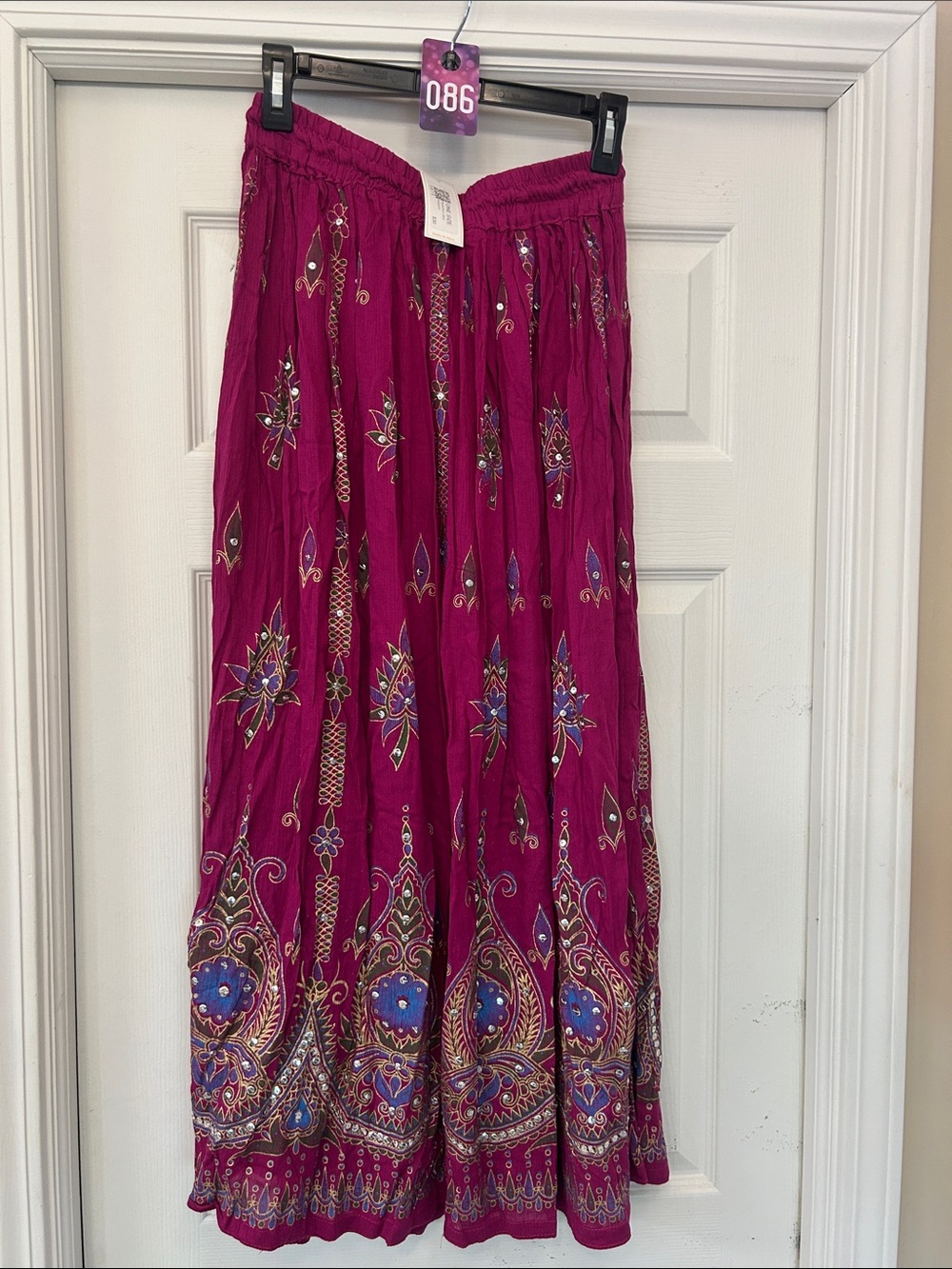 Bohemian Magenta Embroidered Maxi Skirt